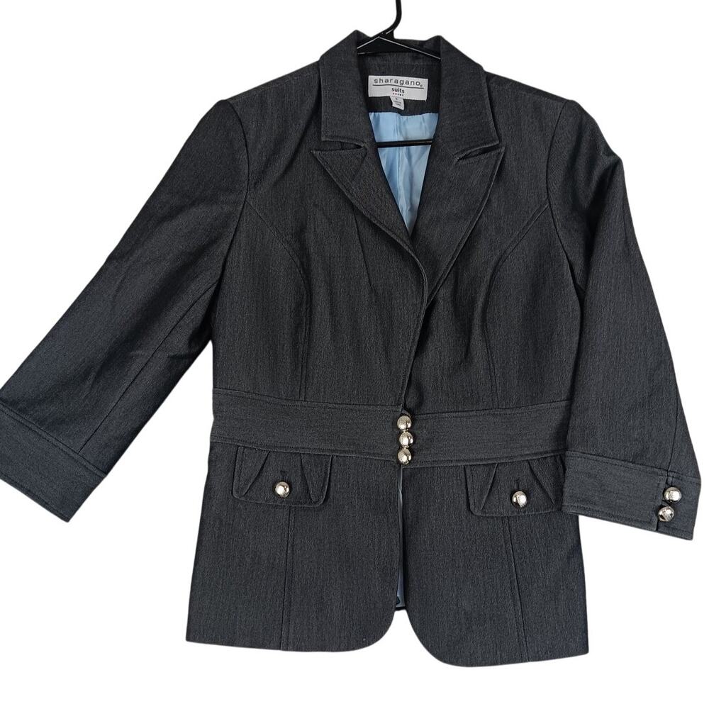 Sharagano Vintage Blazer Womens 6‎ Charcoal Gray Business Military Lined Party